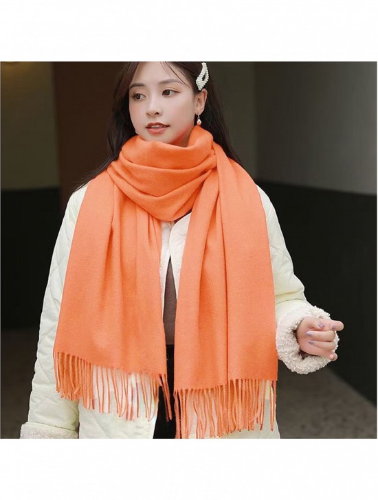 Cashmere-Blend Solid Coloured Scarf W/ Tassels